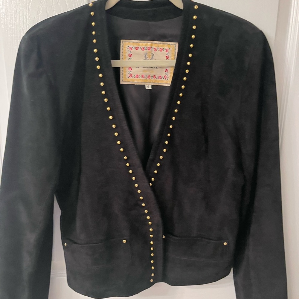 Lanna New York for Saks Fifth Ave Black Suede Jacket with Gold Studs